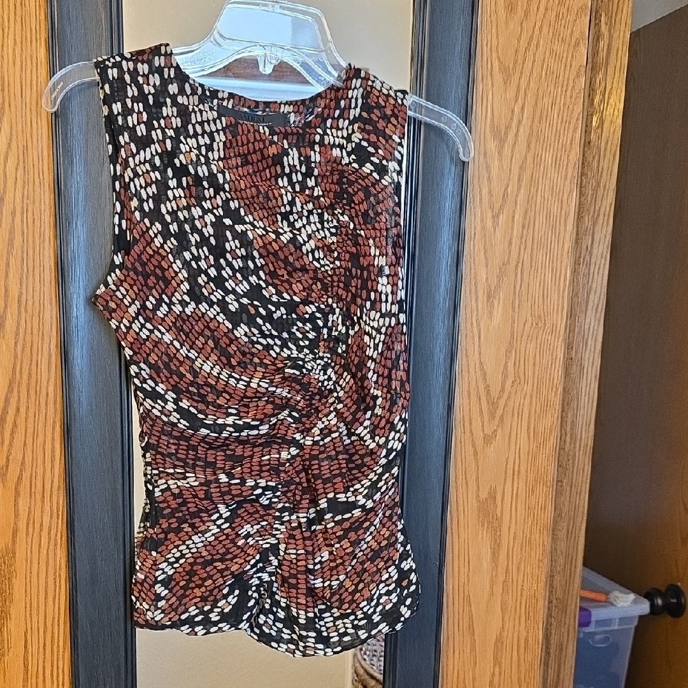 White House Black Market Black, Rust & Cream Twist-Front Sleeveless Top